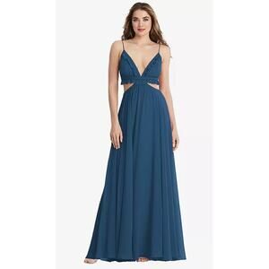 NEW! Lovely Size 14 Jessie Dusk Blue Exposed Midriff Maxi Dress $227 msrp I21-11